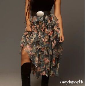 Amber Sky Floral Tiered Tulle Midi Skirt #42